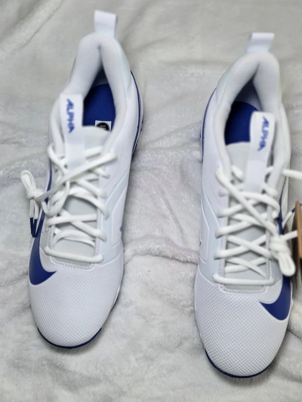 Nike Alpha Menace 4 Shark Football Cleats White Blue FN0028-103 Mens Size 10